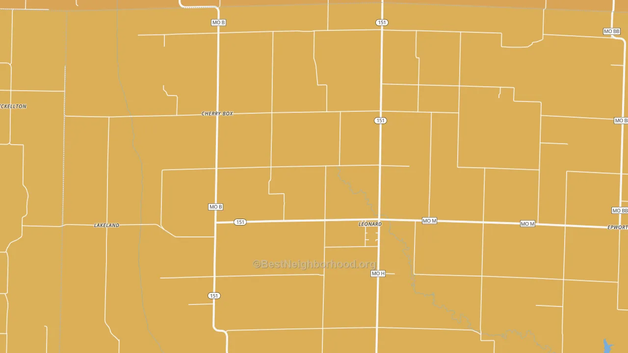 Map of the best neighborhoods in the Leonard area, with better matches in green and worse matches in red