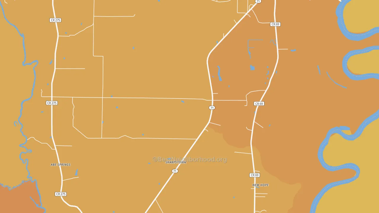 Map of the best neighborhoods in the Leonards area, with better matches in green and worse matches in red