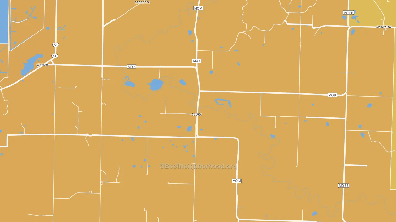 Map of the best neighborhoods in the Leora area, with better matches in green and worse matches in red