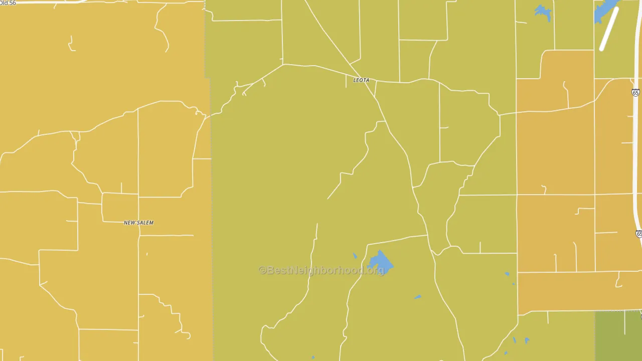 Map of the best neighborhoods in the Leota area, with better matches in green and worse matches in red