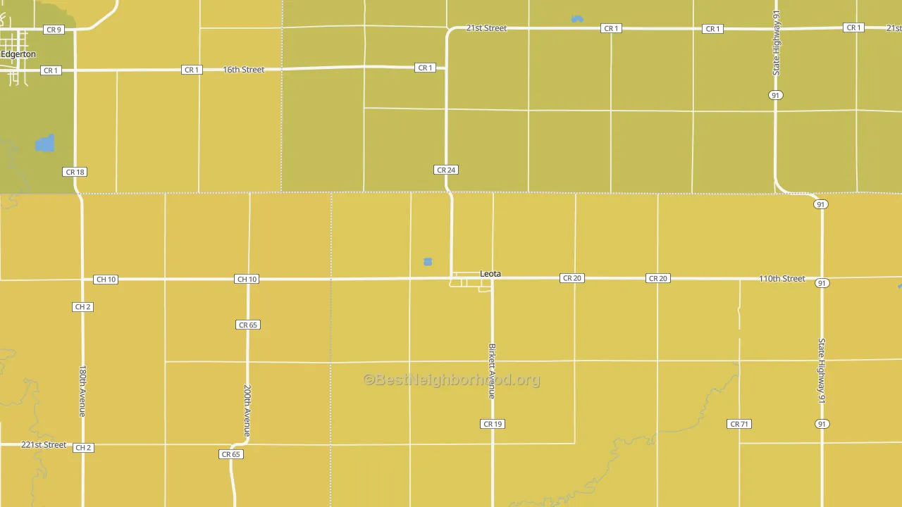 Map of the best neighborhoods in the Leota area, with better matches in green and worse matches in red