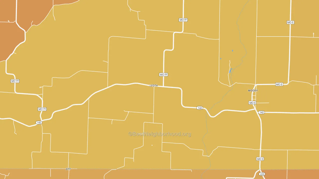 Map of the best neighborhoods in the Leota area, with better matches in green and worse matches in red