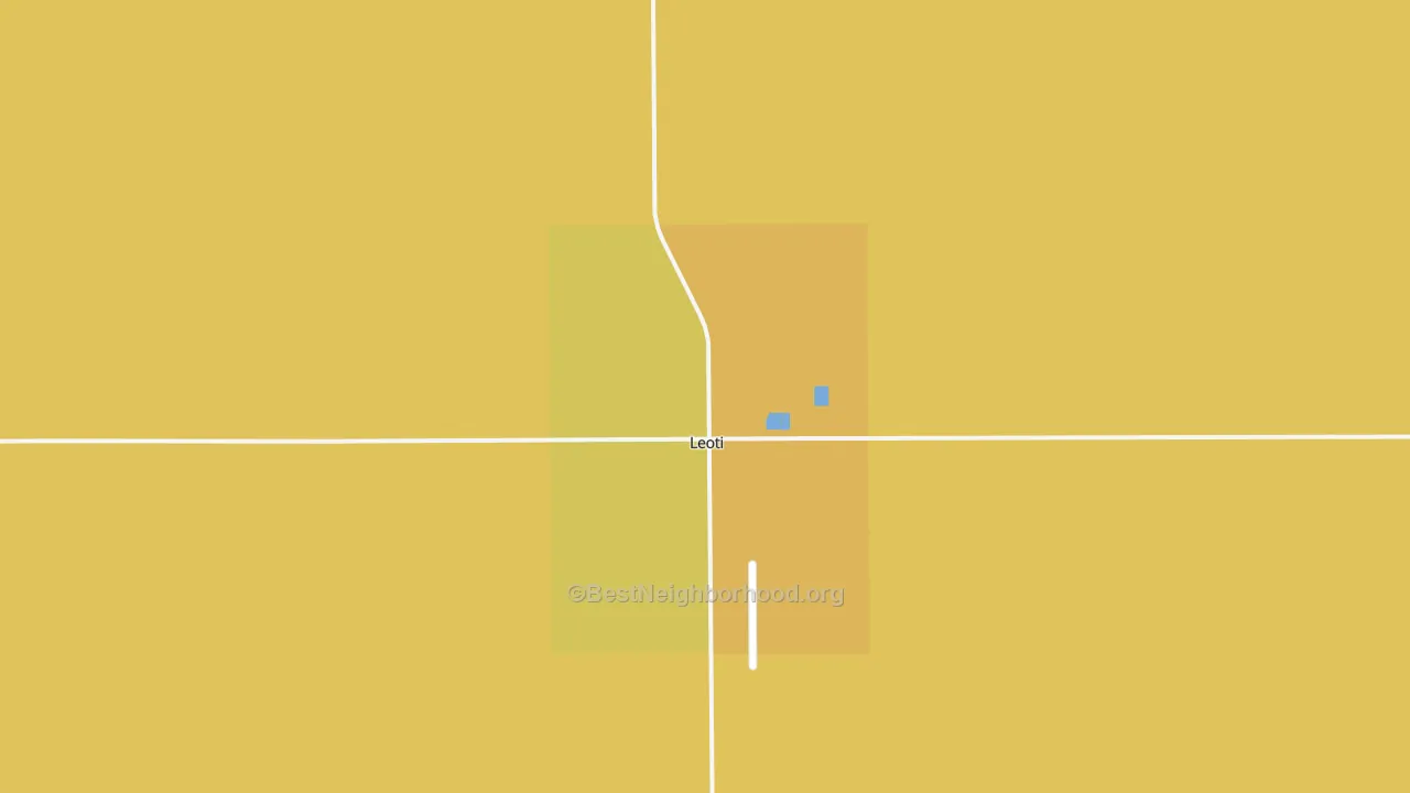 Map of the best neighborhoods in the Leoti area, with better matches in green and worse matches in red