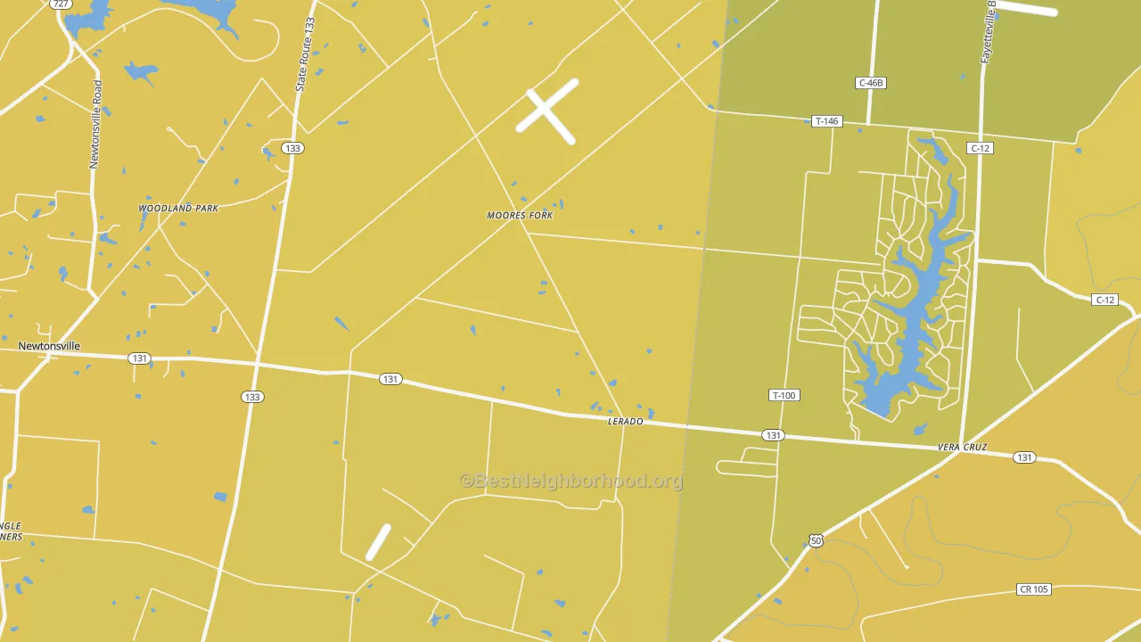 Map of the best neighborhoods in the Lerado area, with better matches in green and worse matches in red
