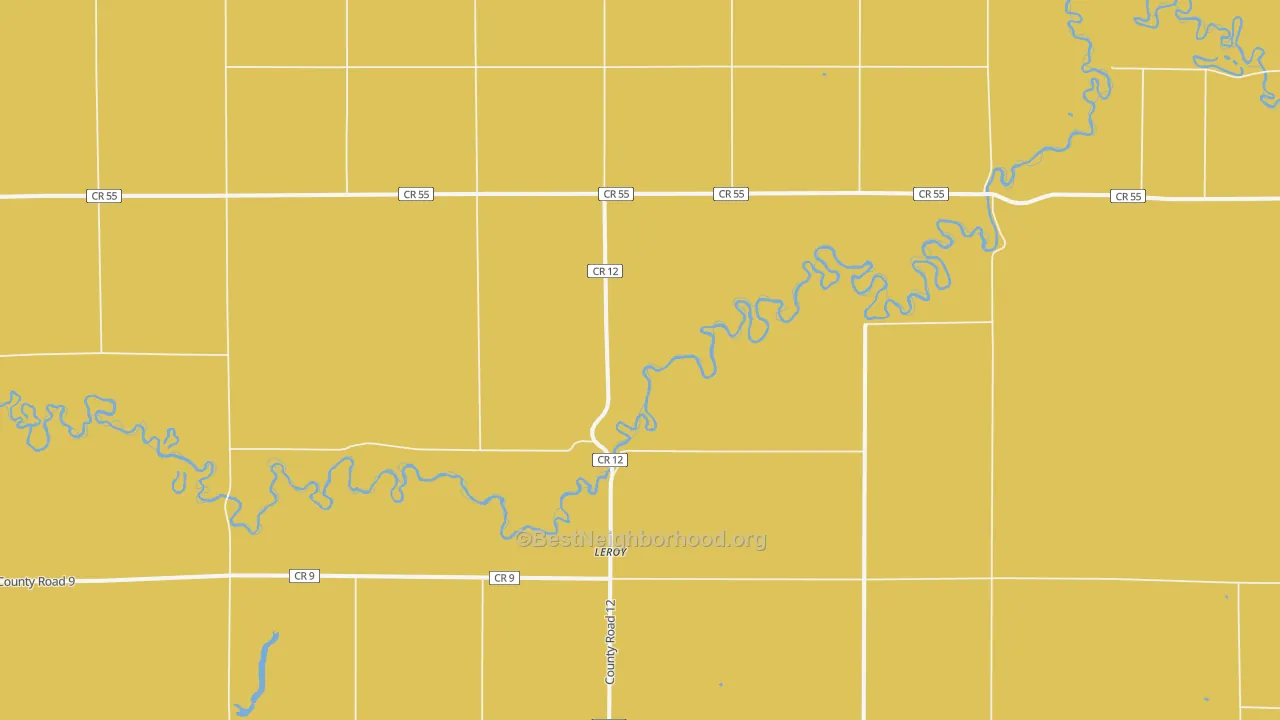 Map of the best neighborhoods in the Leroy area, with better matches in green and worse matches in red