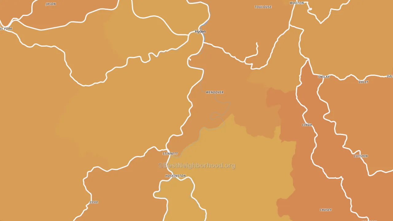 Map of the best neighborhoods in the Leslie County area, with better matches in green and worse matches in red