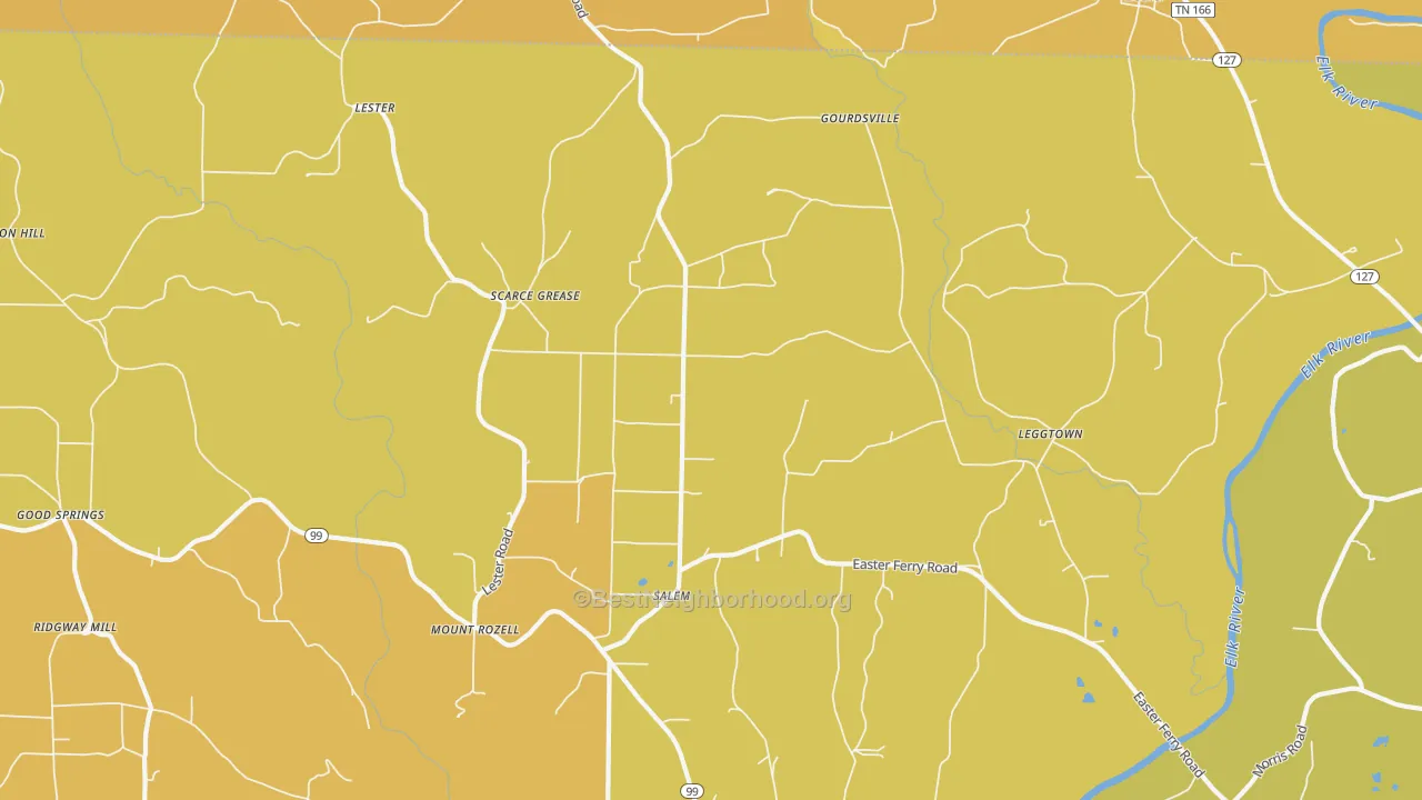 Map of the best neighborhoods in the Lester area, with better matches in green and worse matches in red