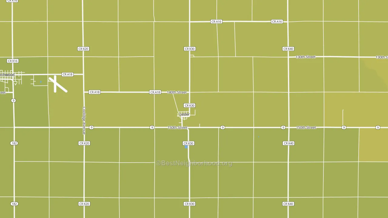 Map of the best neighborhoods in the Lester area, with better matches in green and worse matches in red