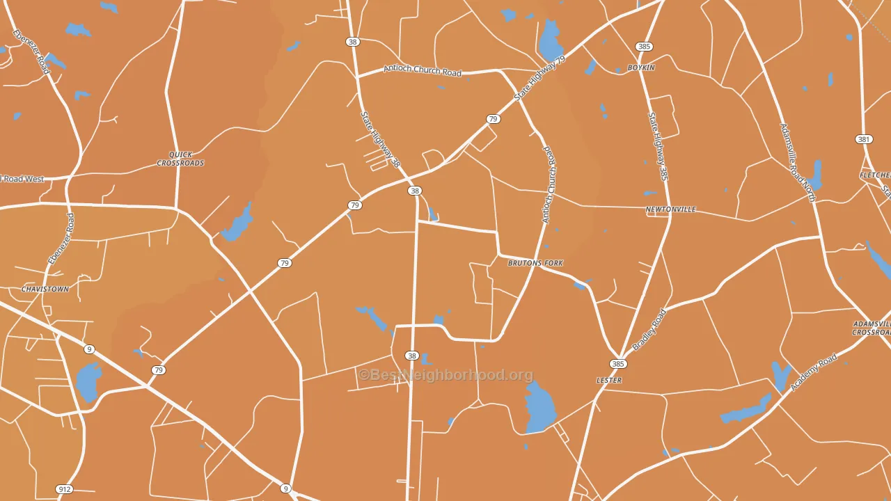 Map of the best neighborhoods in the Lester area, with better matches in green and worse matches in red