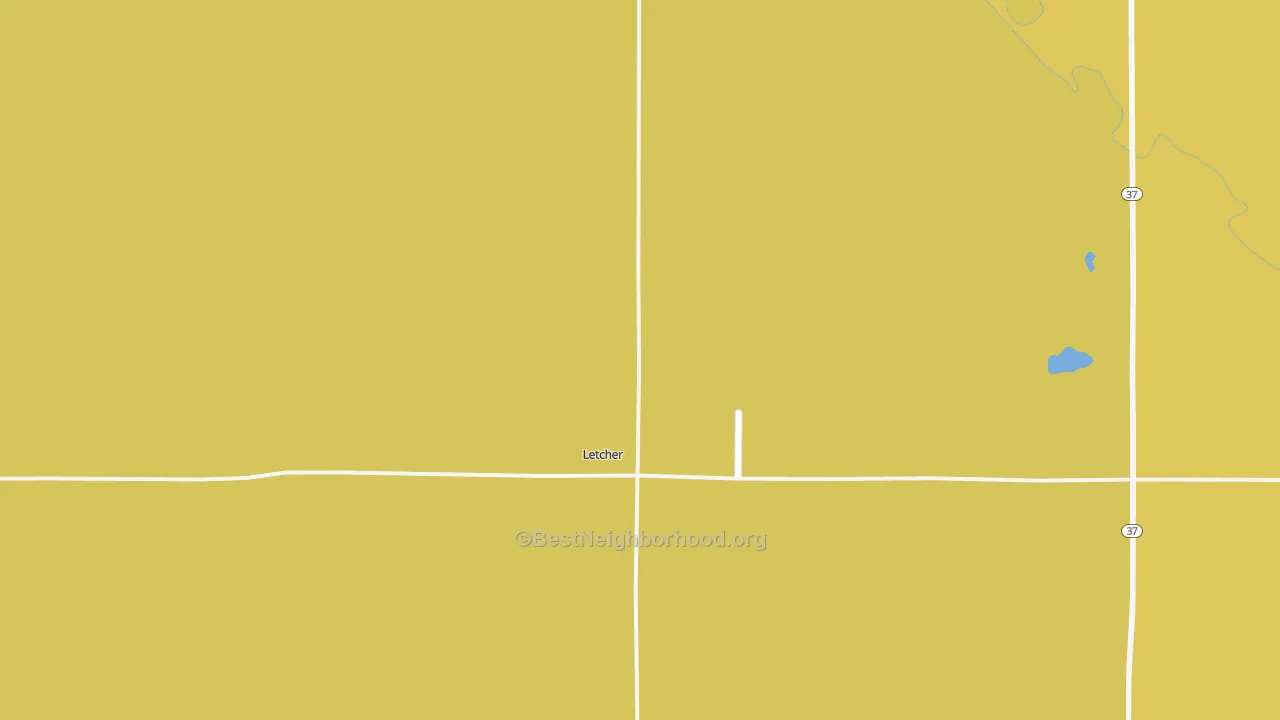 Map of the best neighborhoods in the Letcher area, with better matches in green and worse matches in red