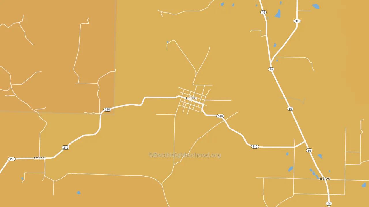 Map of the best neighborhoods in the Letona area, with better matches in green and worse matches in red