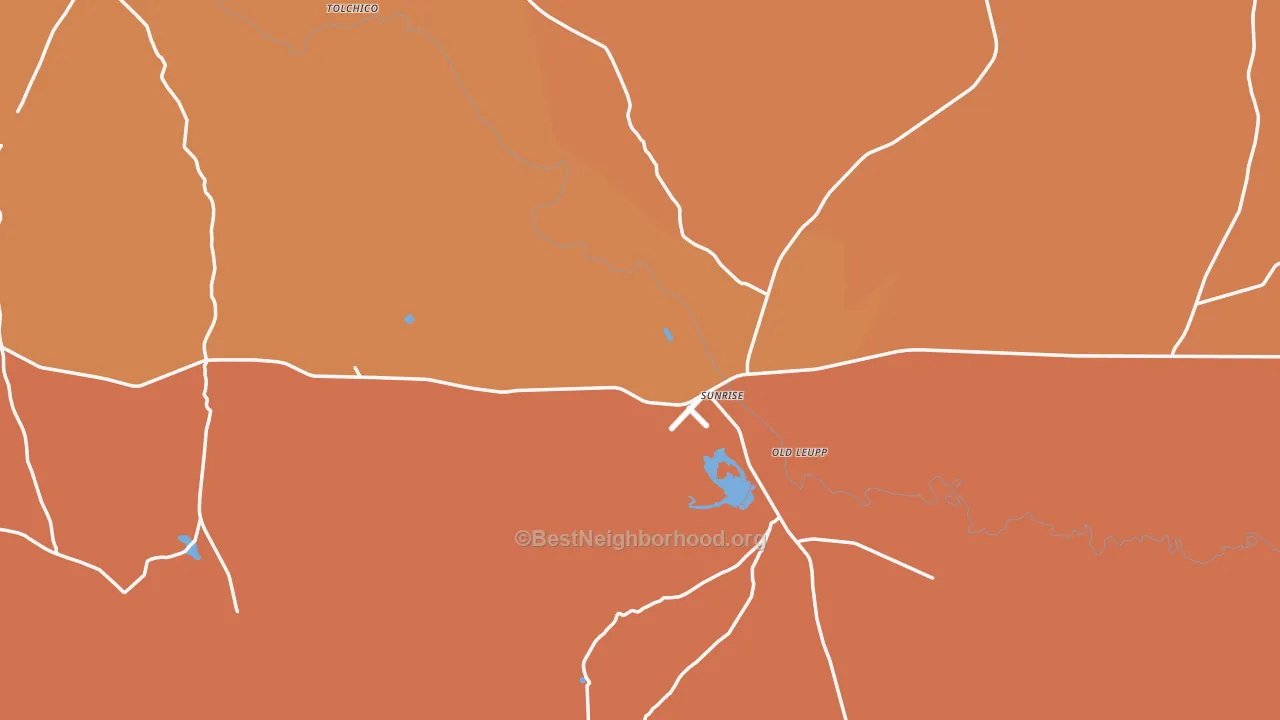 Map of the best neighborhoods in the Leupp area, with better matches in green and worse matches in red