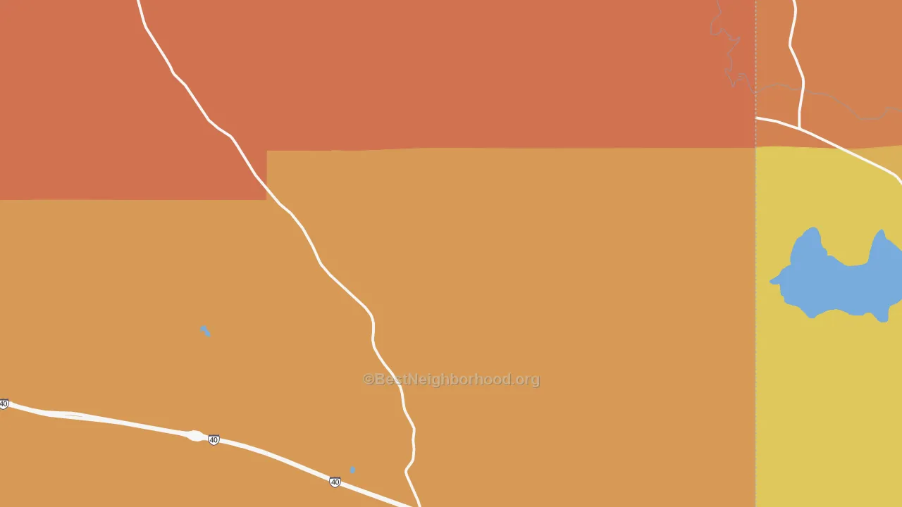 Map of the best neighborhoods in the Leupp Corner area, with better matches in green and worse matches in red