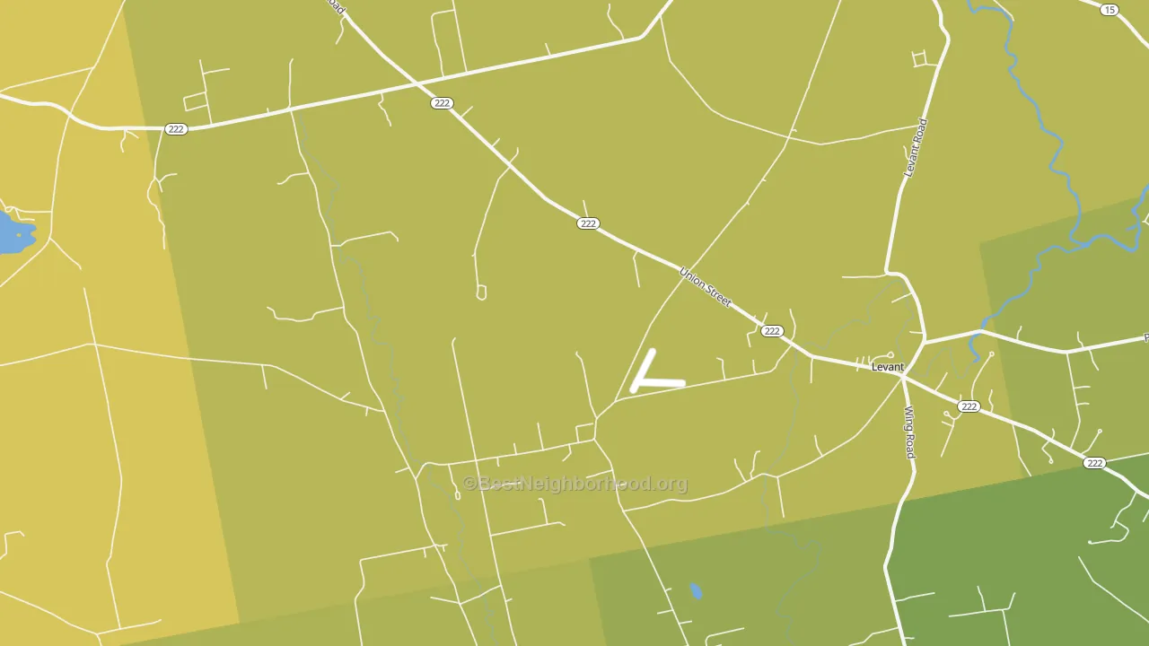 Map of the best neighborhoods in the Levant area, with better matches in green and worse matches in red