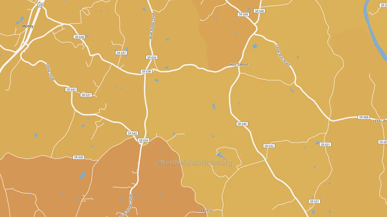 Map of the best neighborhoods in the Level Run area, with better matches in green and worse matches in red