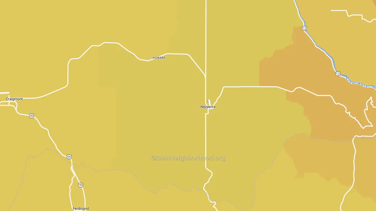 Map of the best neighborhoods in the Lewis County area, with better matches in green and worse matches in red