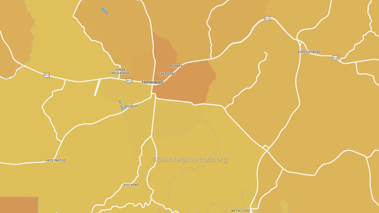 Map of the best neighborhoods in the Lewis County area, with better matches in green and worse matches in red