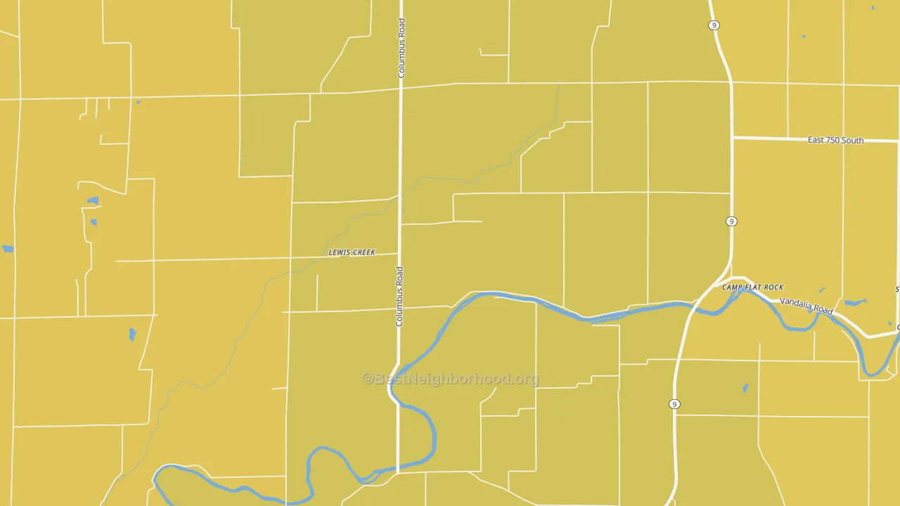 Map of the best neighborhoods in the Lewis Creek area, with better matches in green and worse matches in red