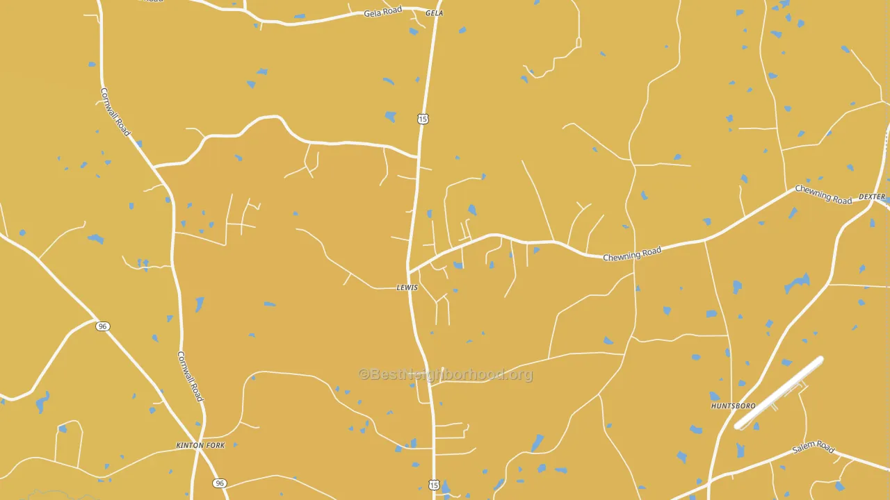 Map of the best neighborhoods in the Lewis area, with better matches in green and worse matches in red