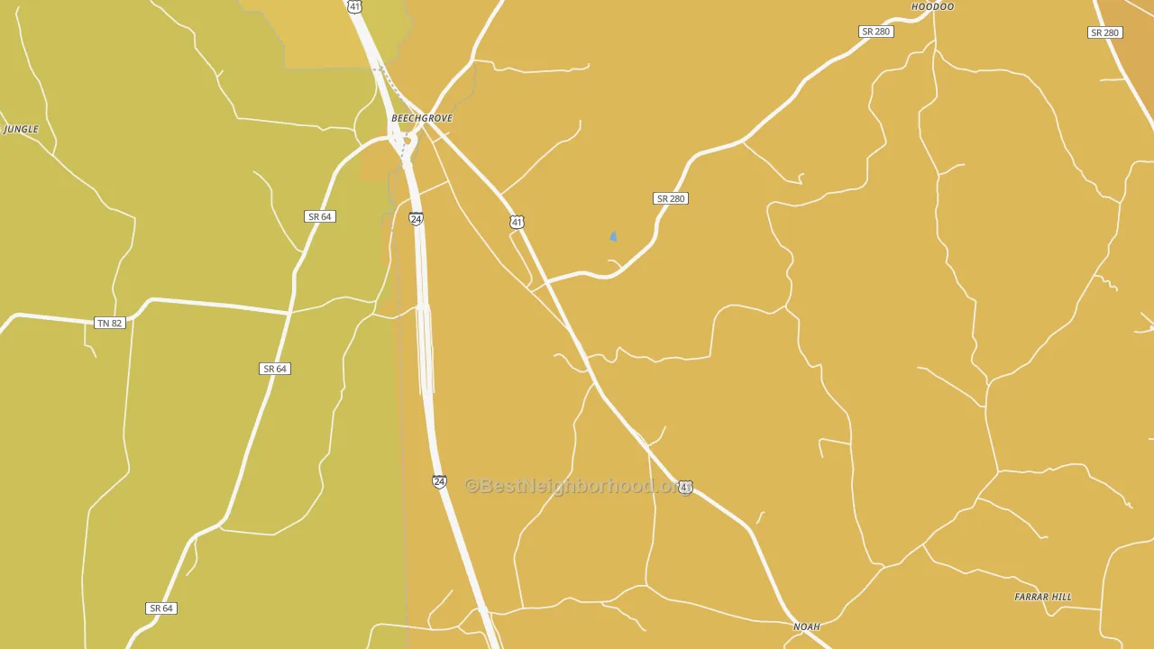 Map of the best neighborhoods in the Lewis Store area, with better matches in green and worse matches in red