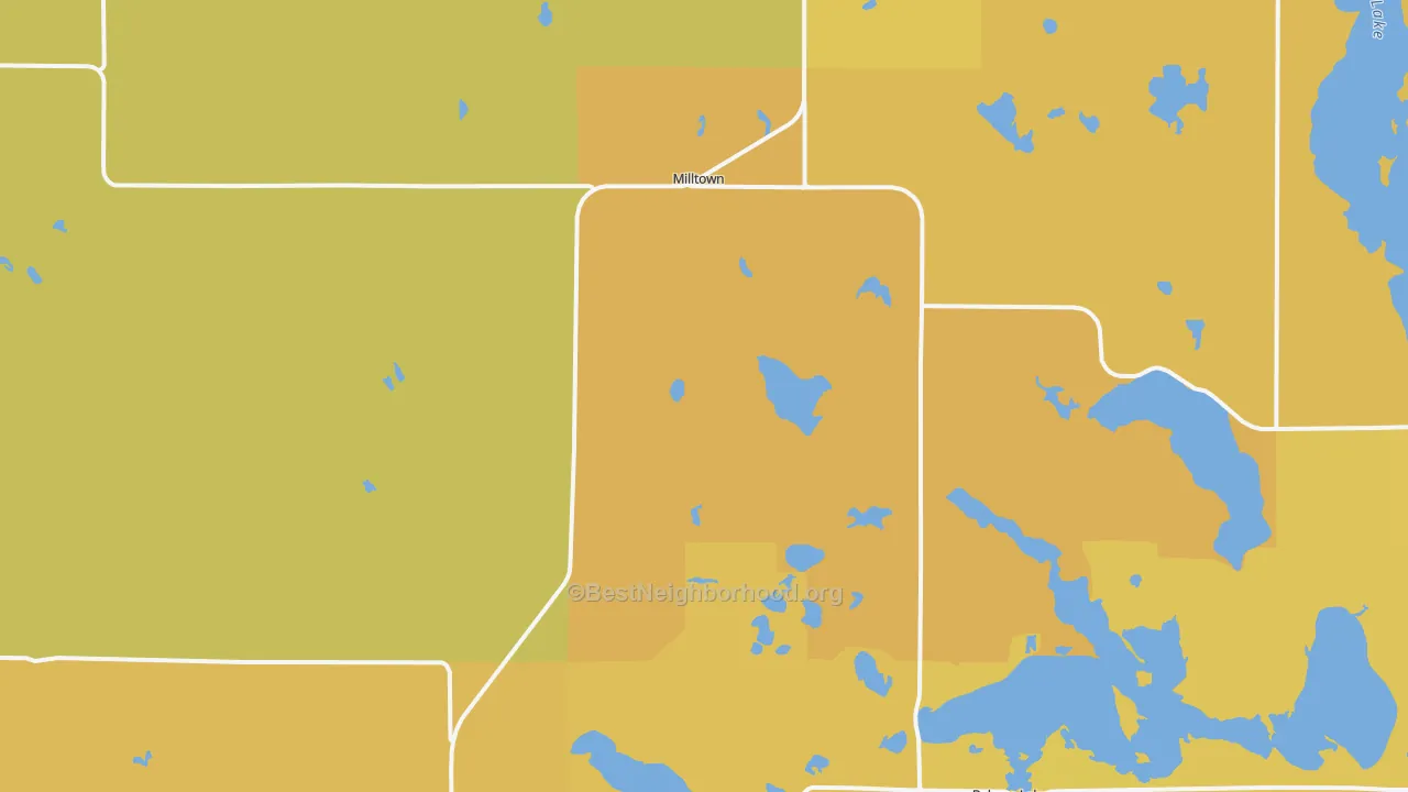 Map of the best neighborhoods in the Lewis area, with better matches in green and worse matches in red