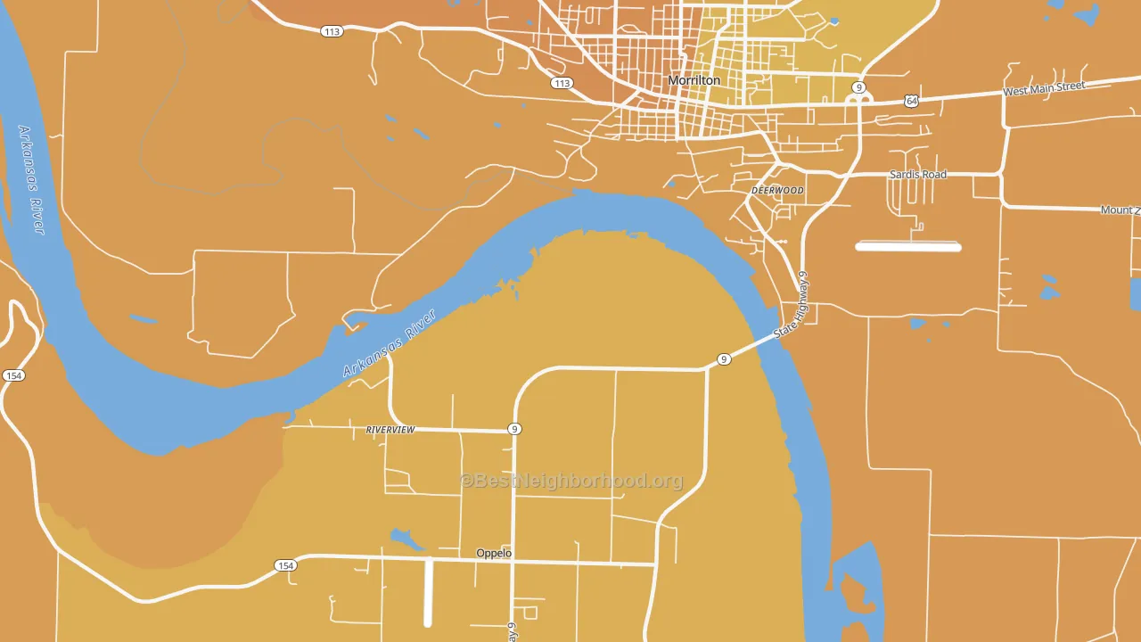 Map of the best neighborhoods in the Lewisburg area, with better matches in green and worse matches in red
