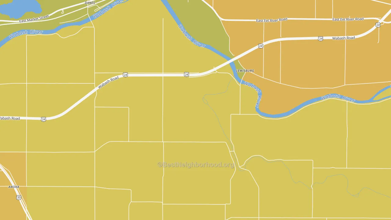 Map of the best neighborhoods in the Lewisburg area, with better matches in green and worse matches in red