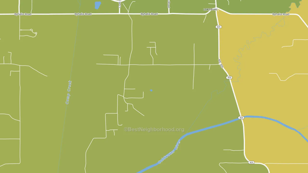 Map of the best neighborhoods in the Lewisburg area, with better matches in green and worse matches in red