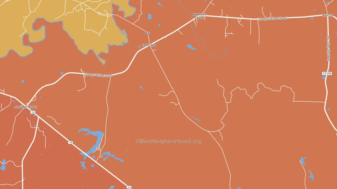 Map of the best neighborhoods in the Lewiston area, with better matches in green and worse matches in red