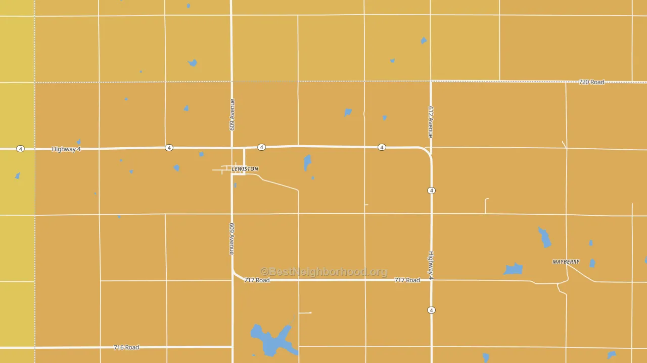 Map of the best neighborhoods in the Lewiston area, with better matches in green and worse matches in red