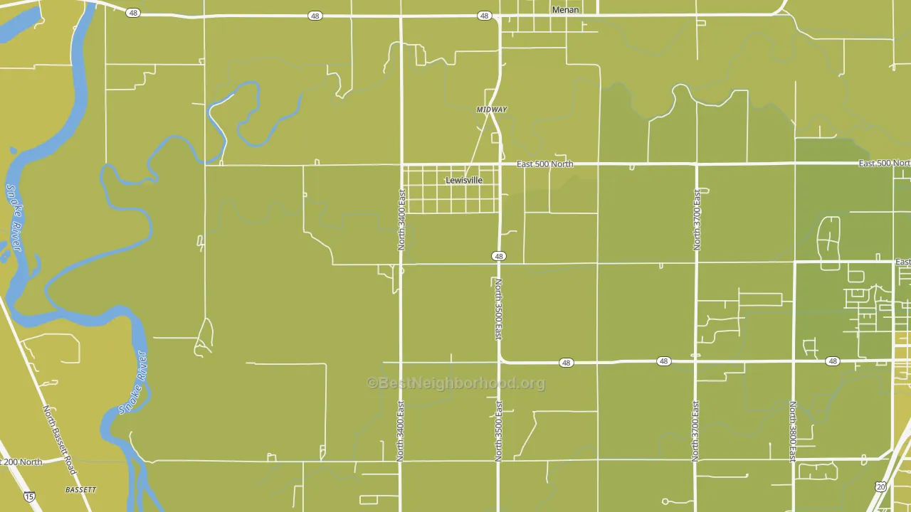Map of the best neighborhoods in the Lewisville area, with better matches in green and worse matches in red
