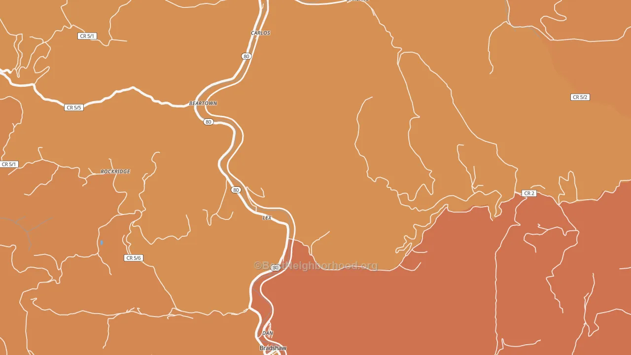 Map of the best neighborhoods in the Lex area, with better matches in green and worse matches in red