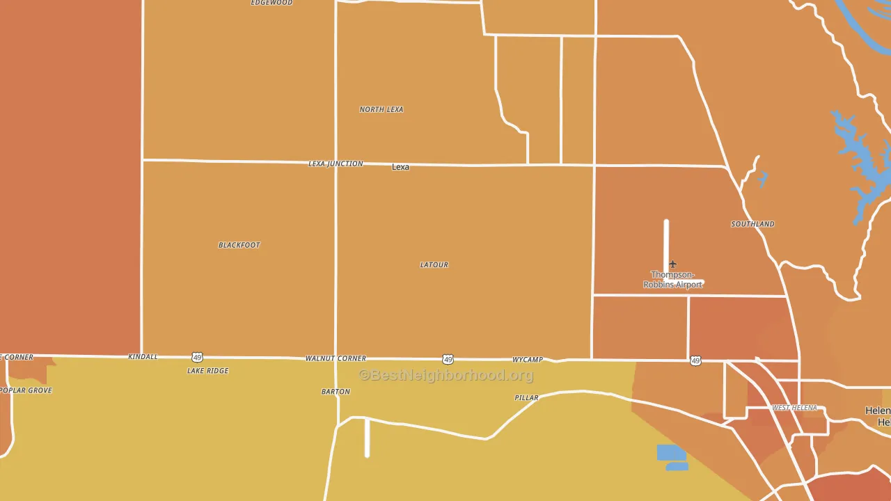 Map of the best neighborhoods in the Lexa area, with better matches in green and worse matches in red