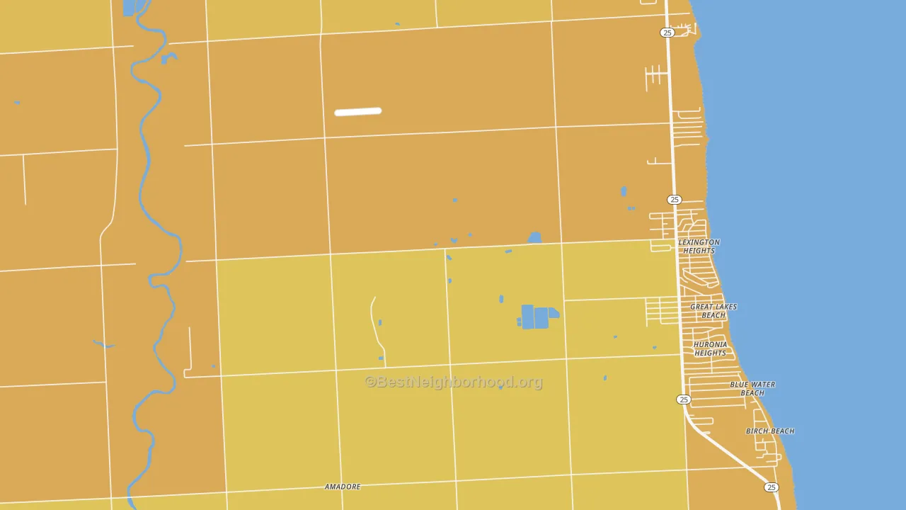 Map of the best neighborhoods in the Lexington Heights area, with better matches in green and worse matches in red