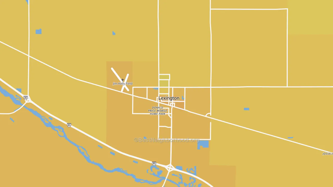 Map of the best neighborhoods in the Lexington area, with better matches in green and worse matches in red