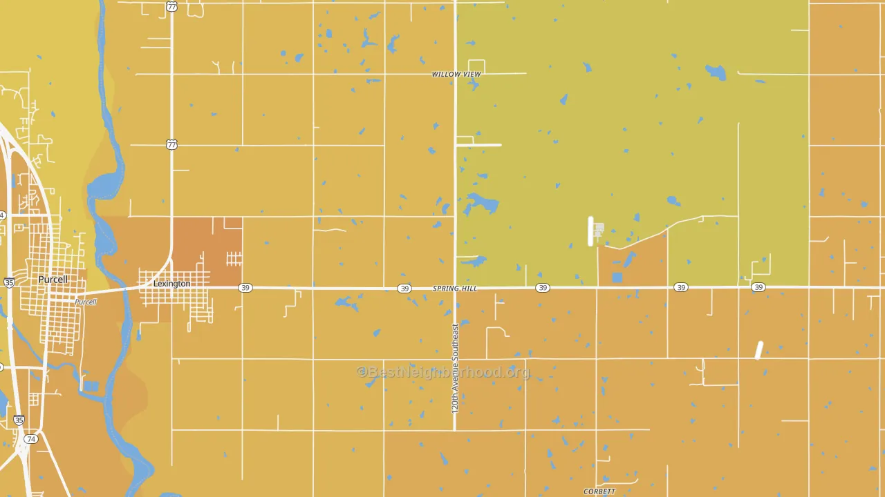 Map of the best neighborhoods in the Lexington area, with better matches in green and worse matches in red