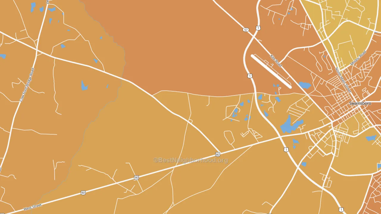 Map of the best neighborhoods in the Lexsy area, with better matches in green and worse matches in red