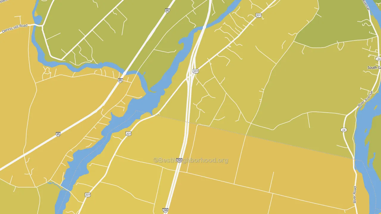Map of the best neighborhoods in the Libby Hill area, with better matches in green and worse matches in red