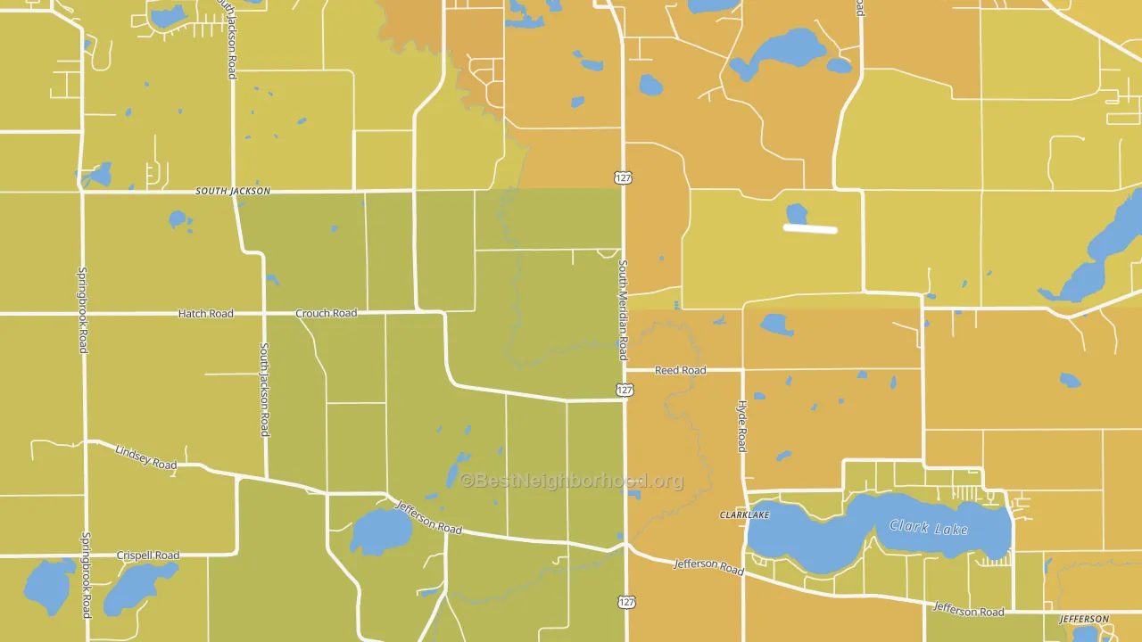 Map of the best neighborhoods in the Liberty area, with better matches in green and worse matches in red