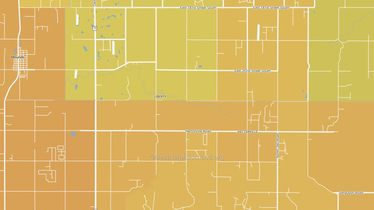 Map of the best neighborhoods in the Liberty area, with better matches in green and worse matches in red