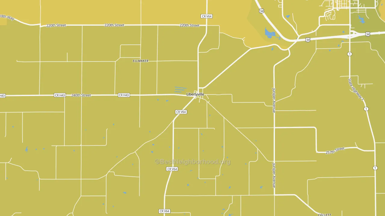 Map of the best neighborhoods in the Libertyville area, with better matches in green and worse matches in red