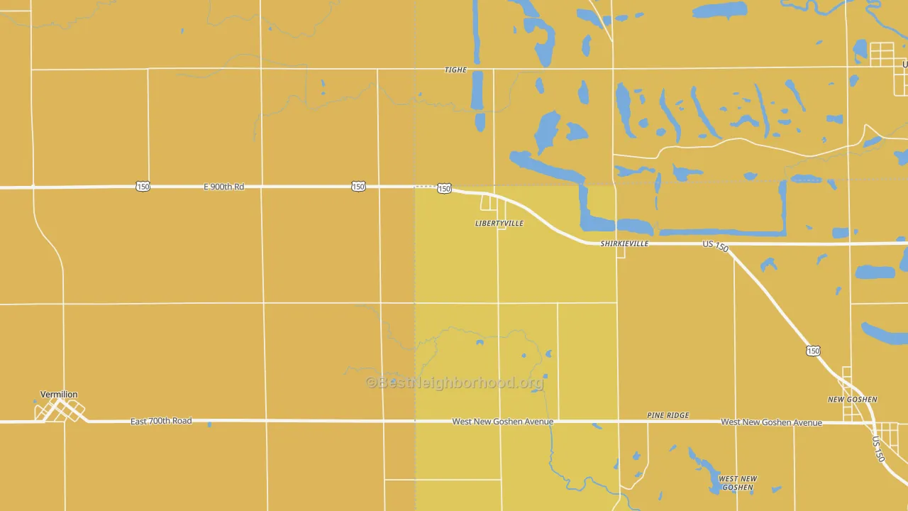 Map of the best neighborhoods in the Libertyville area, with better matches in green and worse matches in red