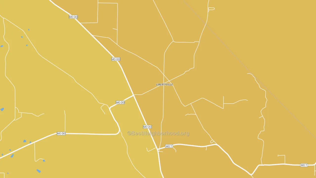 Map of the best neighborhoods in the Libertyville area, with better matches in green and worse matches in red