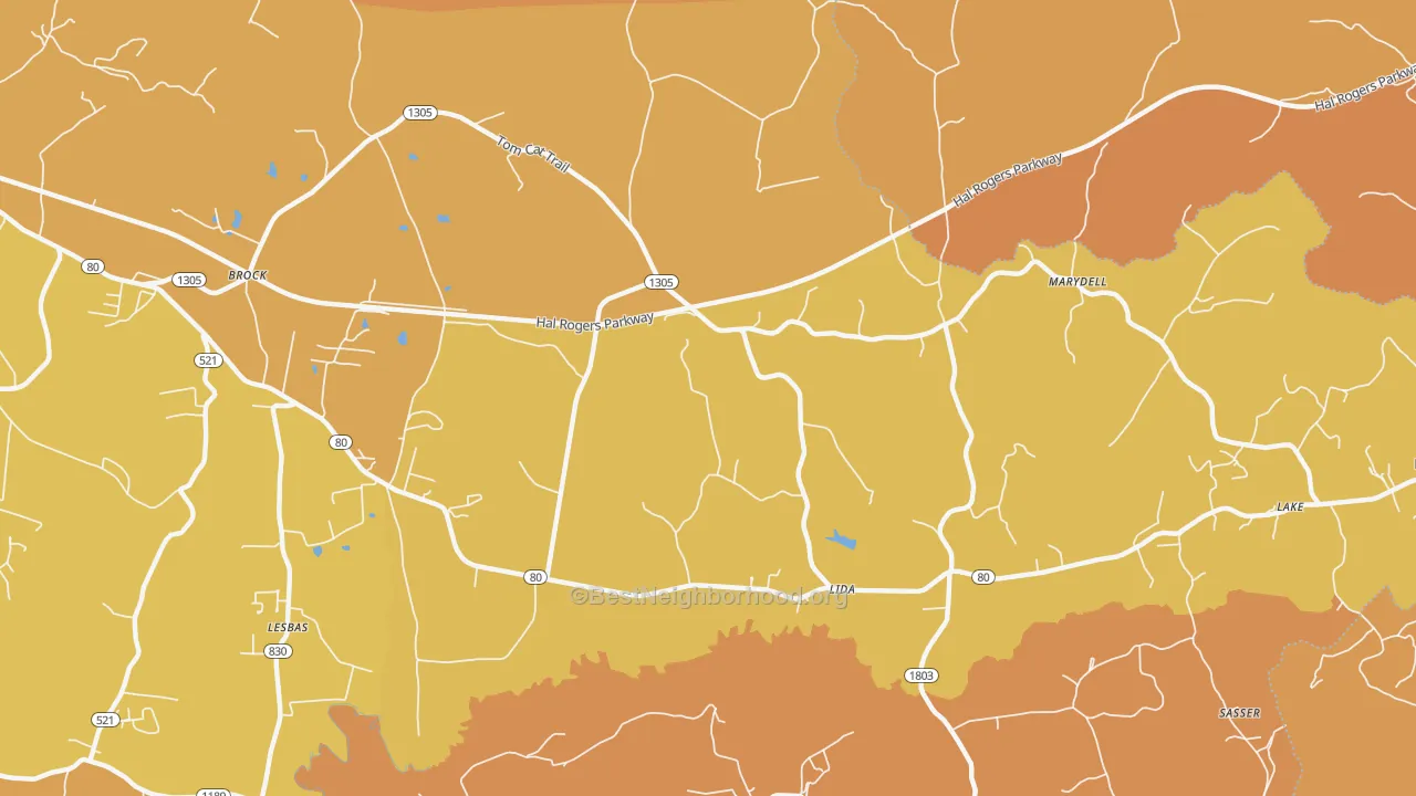 Map of the best neighborhoods in the Lida area, with better matches in green and worse matches in red