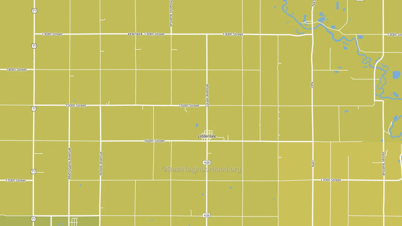 Map of the best neighborhoods in the Lidderdale area, with better matches in green and worse matches in red