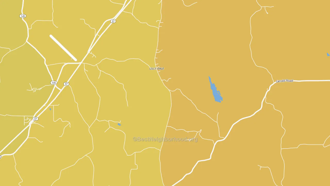 Map of the best neighborhoods in the Lilly Dale area, with better matches in green and worse matches in red