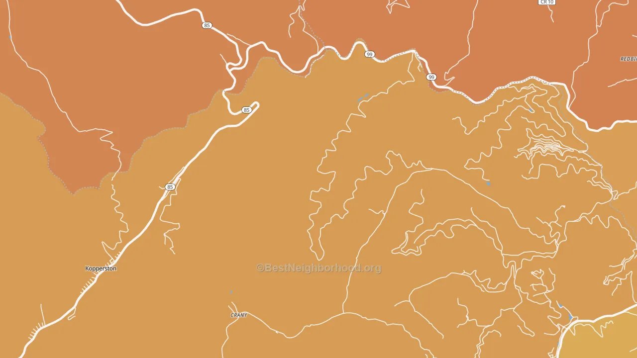 Map of the best neighborhoods in the Lillyhaven area, with better matches in green and worse matches in red