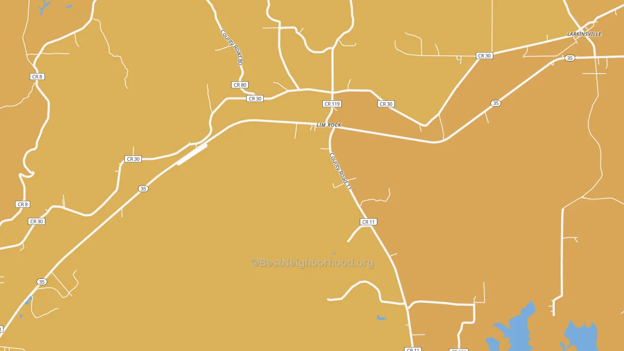 Map of the best neighborhoods in the Lim Rock area, with better matches in green and worse matches in red