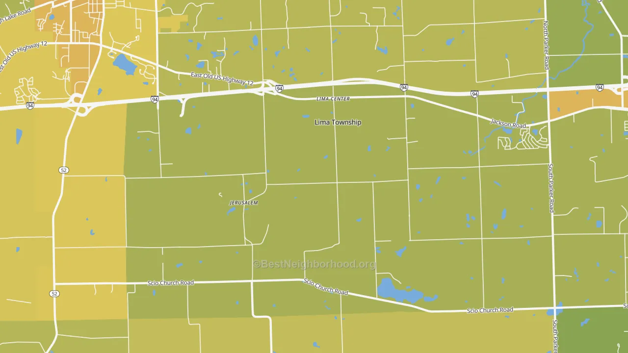 Map of the best neighborhoods in the Lima Center area, with better matches in green and worse matches in red
