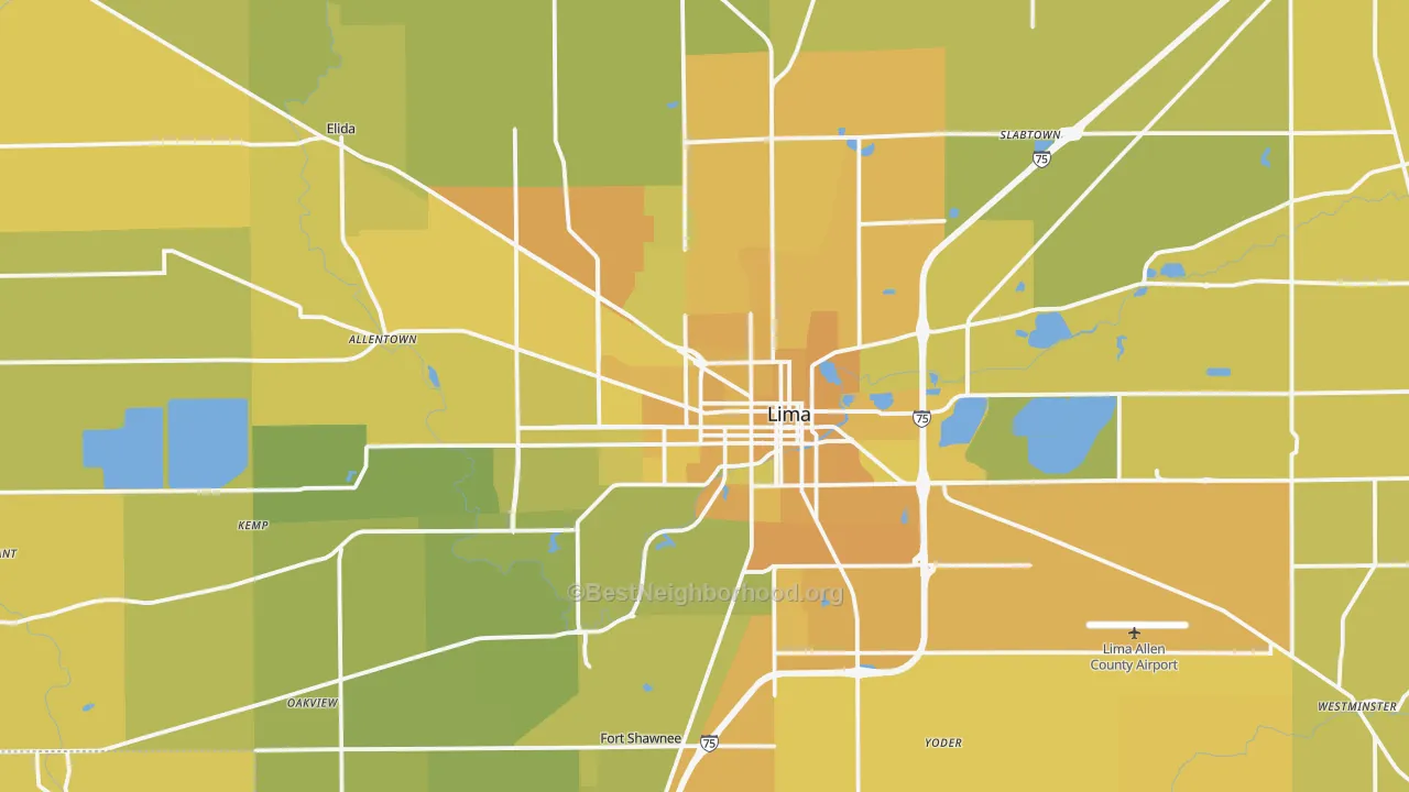 Map of the best neighborhoods in the Lima Metro area, with better matches in green and worse matches in red